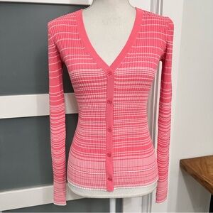 Staud Cargo Pink White Ribbed Striped Cardigan Medium Designer Feminine EUC